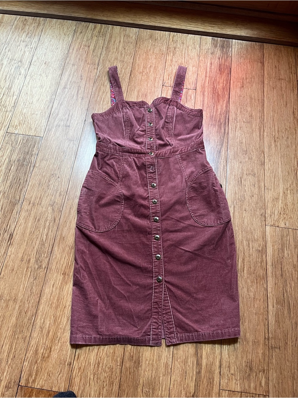 Anthropologie Dusty Pink Corduroy Button-Front Midi Dress